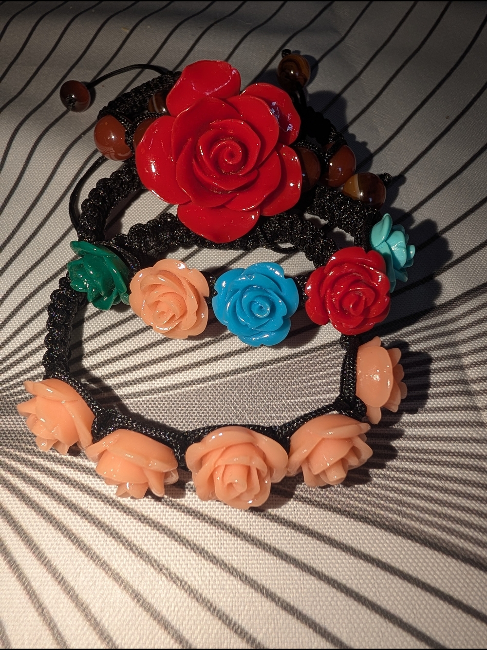 Red Rose Resin Flower Beaded Bracelet - Women Jewelry. ALL 3 BRACELETS FOR $5